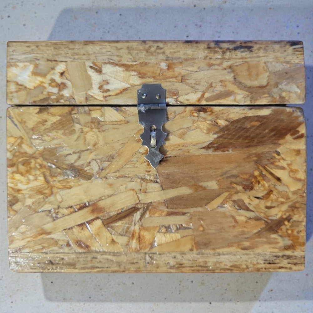 Grey Fox Handcrafted Laminated OSB Wood Treasure Chest Trinket Box Stash Bottom!